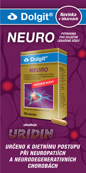 Přípravek Dolgit NEURO pro neuropatie a neurodegenerativní onemocnění s informací o obsahu uridinu.